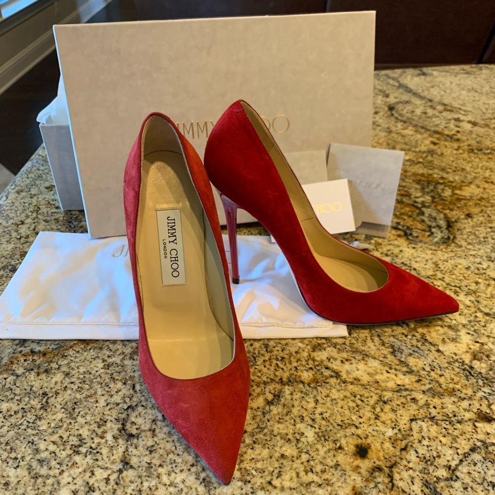 Jimmy Choo red pointy toe pumps